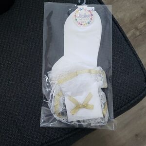 ✨ Elegant White & Gold Socks with Bow Detail ✨ Size: XL